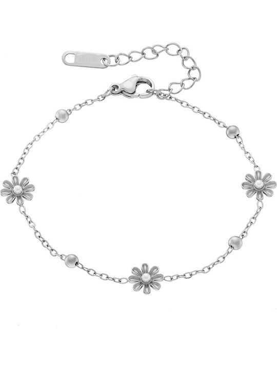 Art Collection Women's Bracelet Chain with design Flower made of Steel with Pearls