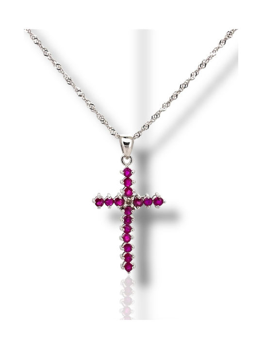 Mentzos Crucifix Din Aur Alb 18 Carate Cu Lanț