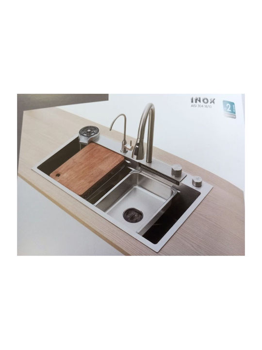 Tema Drop-In Sink Inox with Faucet W80xD45cm Silver