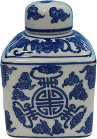 keleman General Use Vase with Lid & Stand Ceramic Blue 14x14cm 1 Pieces