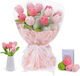 Komplet Für Anfänger Und Fortgeschrittene Bastelset Für Häkeln Verschiedenes Bastelbedarf Zubehör Faden Werkzeuge Anleitung Inklusive Dekoratives Modell Handgemachter Blumenstrauß Tulpen Rosa 38 X 26 Cm