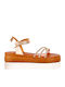 Flatforme Din Piele Bronz Cu Bretele Subțiri Ștrasuri