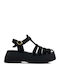 Schwarze Gladiator Flatforms Mit Mehreren Riemen