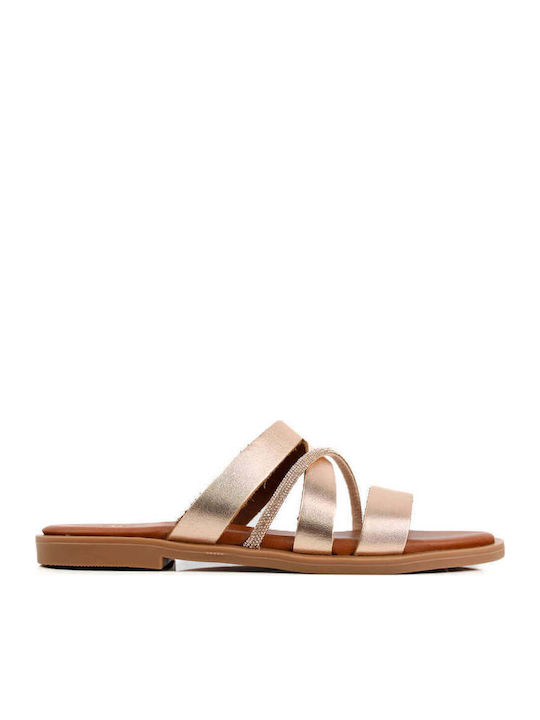 Bronze Slippers Wide Strap Rhinestone Strip