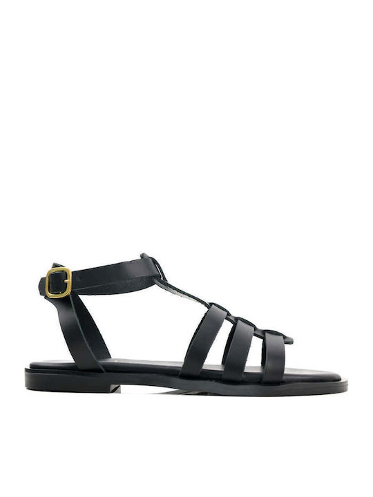 Sandale Gladiator De Piele Neagre Cu Multiple C...