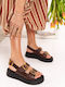 Кафяви Кожени Flatforms С Двойни Регулируеми Каишки