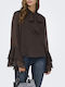 Women's Blouse Long Sleeve with Halter Neck Coffee Bean Brown