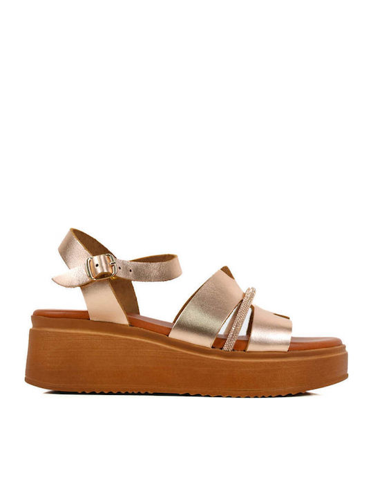 Μπρονζέ Flatforms Σταυρωτά Λουριά Στρας Λεπτομέ...