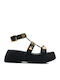 Platforme Dama Negre Flatforms Cu Elemente Metalice Aurii