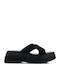 Черни Кожени Flatform Чехли С Кръстосани Каишки