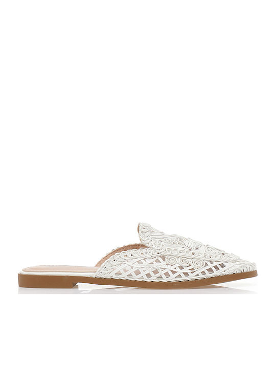 Tsoukalas Flat Mules σε Λευκό Χρώμα