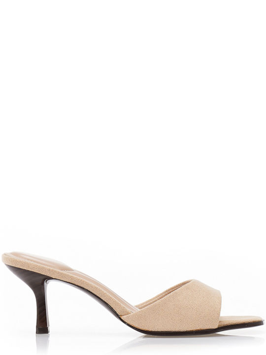 Wildleder Mules mit Hoch Absatz in Beige Farbe