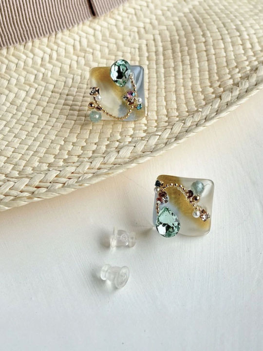 Stud Earrings Made of Retina Gold Plated with Stones Turquoise