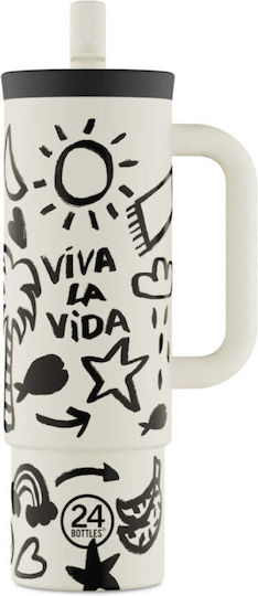 24Bottles Ποτήρι Θερμός Ανοξείδωτο 800ml Viva La Vida με Καλαμάκι