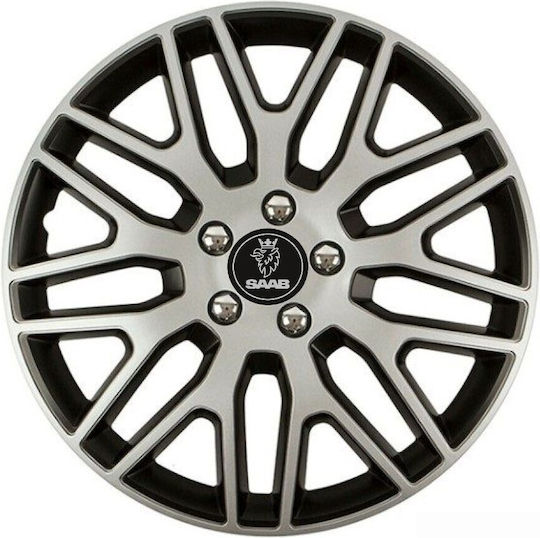 Car Wheel Hubcaps Versaco Dakar Nc Silver Black 15" 3d Metal Logo Saab 4 Pieces
