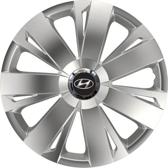 Car Wheel Hubcaps Versaco Energy Rc Silver 14" 3d Metal Logo Hyundai 4 Pieces