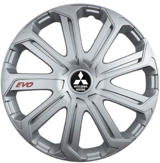 Car Wheel Hubcaps Versaco Evo Silver 14" 3d Metal Logo Mitsubishi 4 Pieces