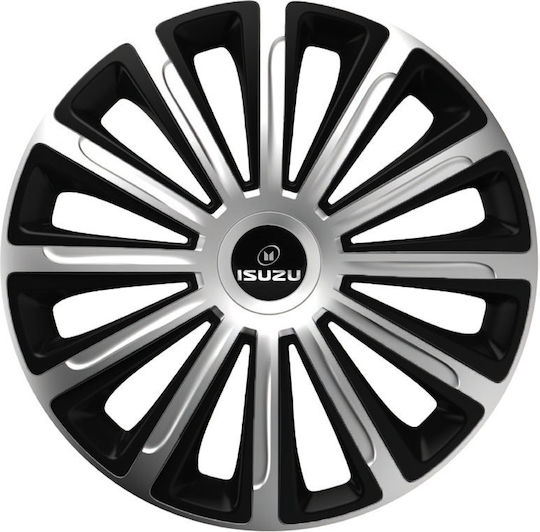 Car Wheel Hubcaps Versaco Trend Black Chrome 13" 3D Metal Logo Isuzu 4 Pieces