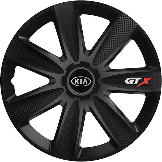 Car Wheel Hubcaps Versaco Gtx Carbon Black 15" 3d Metal Logo Kia 4 Pieces