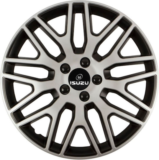 Car Wheel Hubcaps Versaco 13" Dakar Silver Black Black Bolts 3d Metal Logo Isuzu 4 Pieces