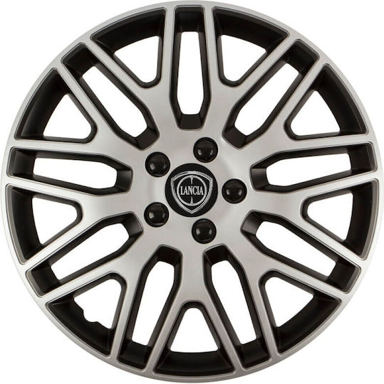 Car Wheel Hubcaps Versaco 13" Dakar Silver Black Black Bolts 3d Metal Logo Lancia 4 Pieces