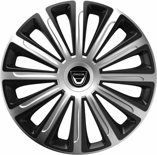 Тасии Трохове Автомобилни Trend Cbx 15" Сребристи и Черни С 3d Метален Емблема Dacia 4 Броя