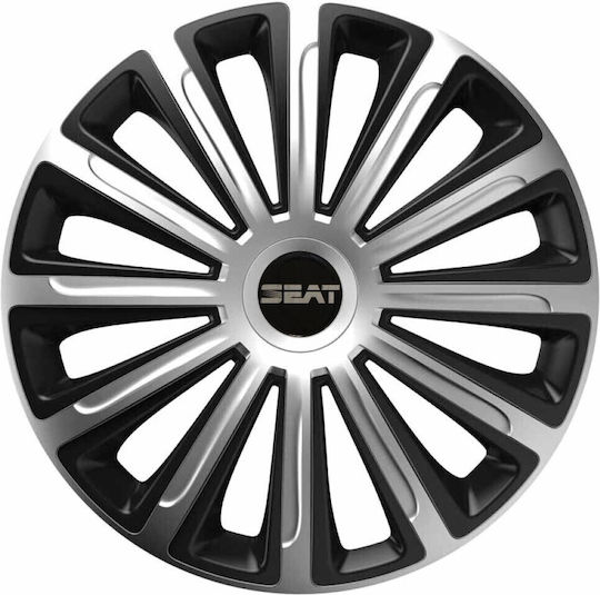 Car Wheel Hubcaps 13" Trend Silver & Black Cbx 3d Metal Logo Seat 4 Pieces