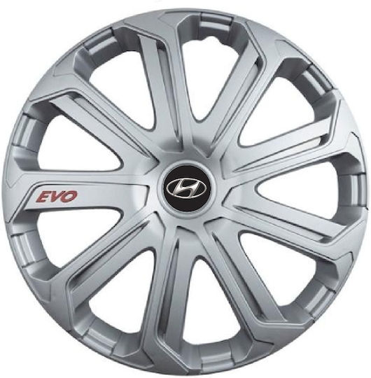 Car Wheel Hubcaps Versaco Evo Silver 14" 3d Metal Logo Hyundai 4 Pieces