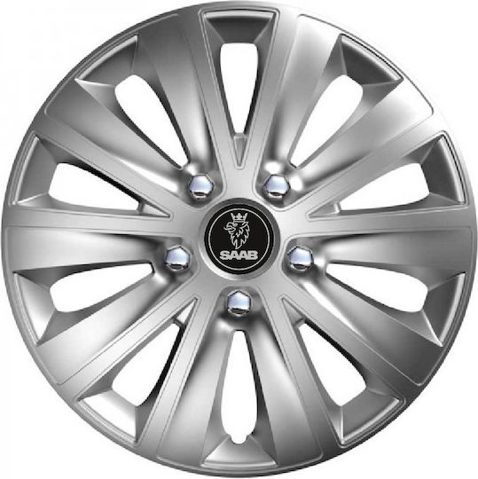 Car Wheel Hubcaps Versaco Rapid Hc Silver 14" 3d Metal Logo Saab 4 Pieces