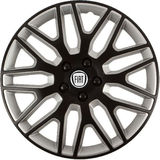 Car Wheel Hubcaps Versaco Dakar Black Silver Black Bolts 14" 3d Metal Logo Fiat 4 Pieces