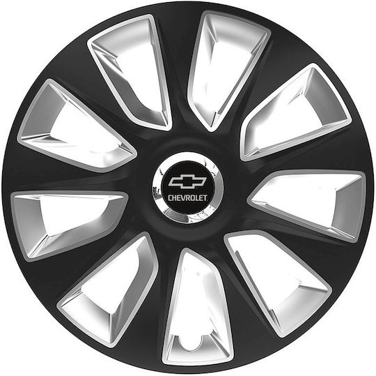 Car Wheel Hubcaps Versaco Stratos Rc Black Chrome 15" 3d Metal Logo Chevrolet 4 Pieces