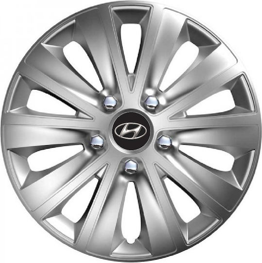 Car Wheel Hubcaps Versaco Rapid Hc Silver 14" 3d Metal Logo Hyundai 4 Pieces