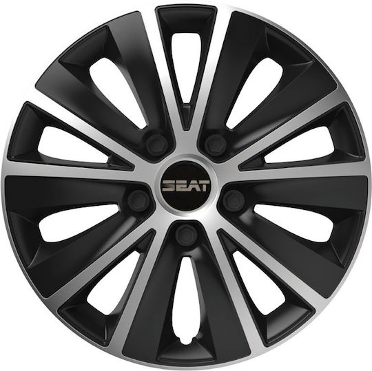 Car Wheel Hubcaps Versaco Rapide Black Chrome Black Bolts 15" 3d Metal Logo Seat 4 Pieces