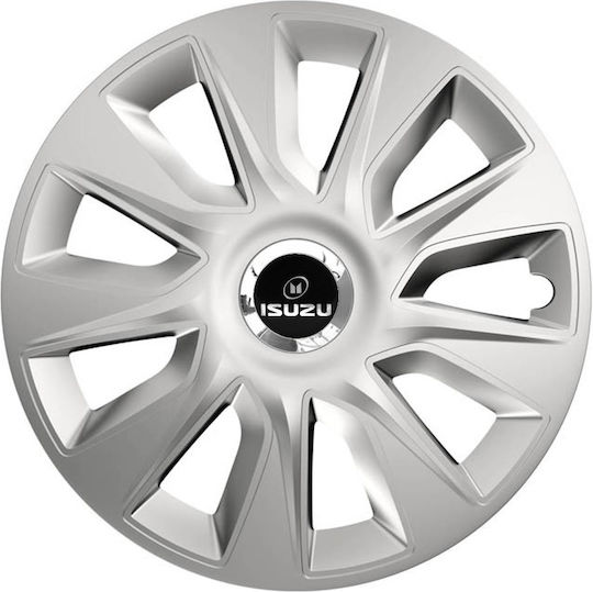 Car Wheel Hubcaps Versaco Stratos 13" Silver Chrome Rings 3d Metal Logo Isuzu 4 Pieces