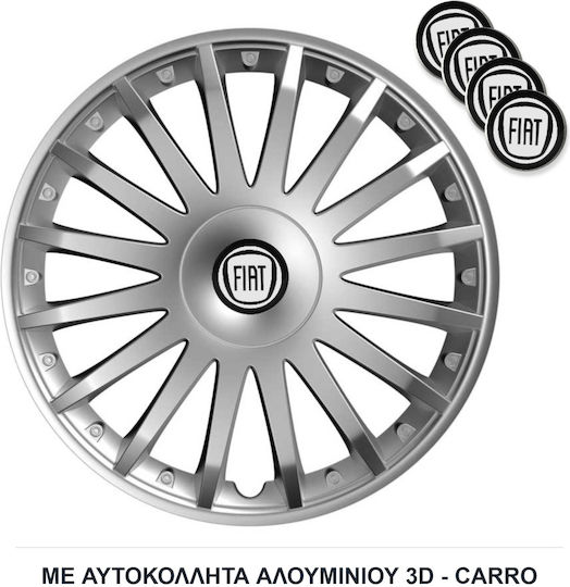Τάσια Τροχών Αυτοκινήτου Versaco Crystal 116292 Cbx Ασημί 14" Σήμα 3d Μεταλλικό Fiat 4 Τεμάχια