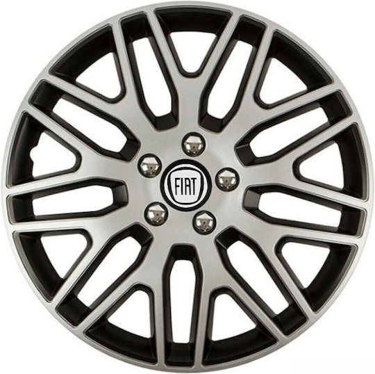 Car Wheel Hubcaps Versaco Dakar Nc Silver Black 13" 3d Metal Logo Fiat 4 Pieces