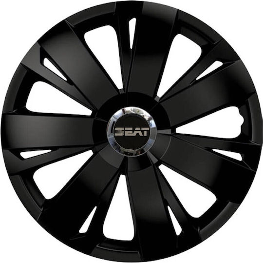 Car Wheel Hubcaps Versaco Energy Cbx 14" Black 3d Metal Logo Seat 4 Pieces