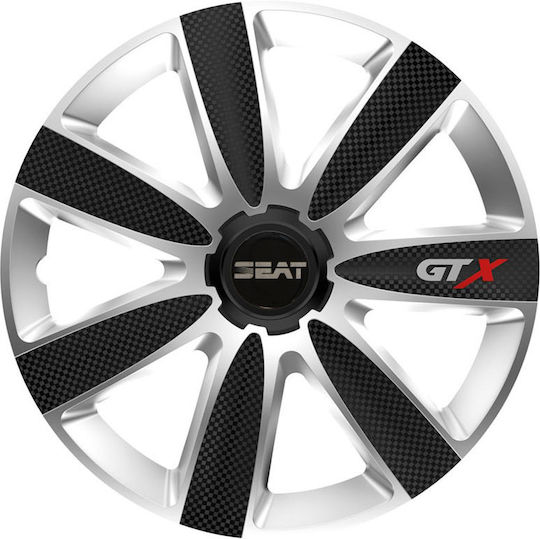 Car Wheel Hubcaps Versaco Gtx Carbon Black Chrome 15" 3d Metal Logo Seat 4 Pieces