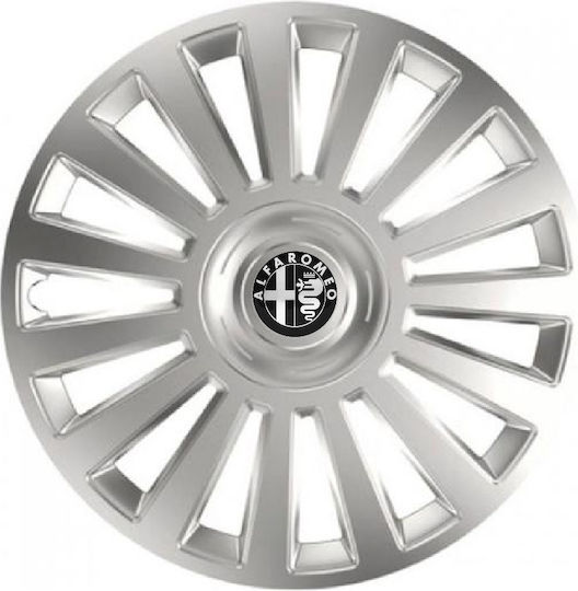 Car Wheel Hubcaps Versaco Luxury Silver 14" 3d Metal Logo Alfa Romeo 4 Pieces
