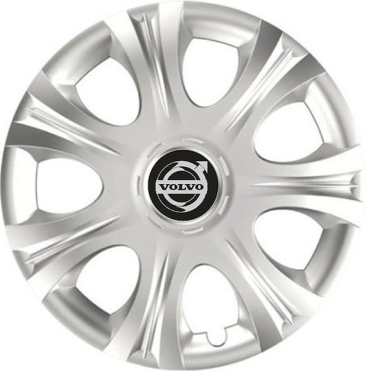 Car Wheel Hubcaps Versaco Impulse Silver 14" 3d Metal Logo Volvo 4 Pieces