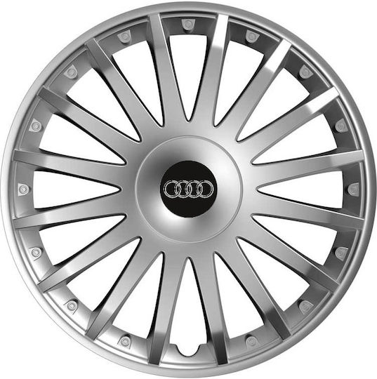 Car Wheel Hubcaps Versaco Luxury Silver 14" 3D Metal Logo Audi 4 Pieces