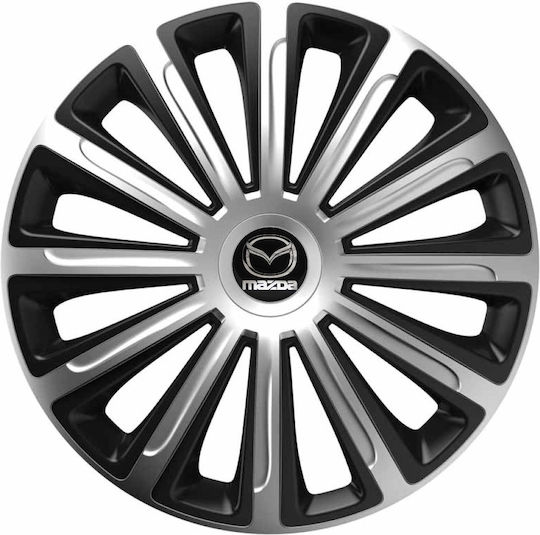 Car Wheel Hubcaps Trend Cbx 15" Silver & Black 3d Metal Logo Mazda 4 Pieces