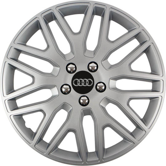 Car Wheel Hubcaps Versaco 14" Dakar Silver Chrome Bolts 3d Metal Logo Audi 4 Pieces