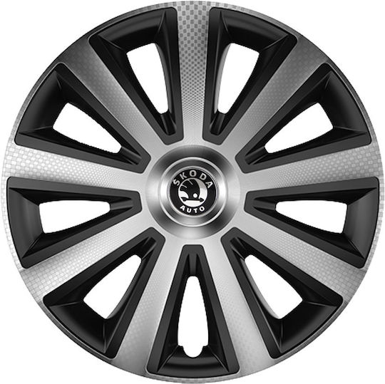 Тасии Трохове Автомобилни Versaco Aviator Карбон Хромирани и Черни 14" Знак 3D Метален Skoda 4 Броя