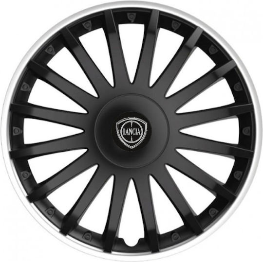 Car Wheel Hubcaps Versaco 15" Crystal So Black Cbx 3d Metal Logo Lancia 4 Pieces