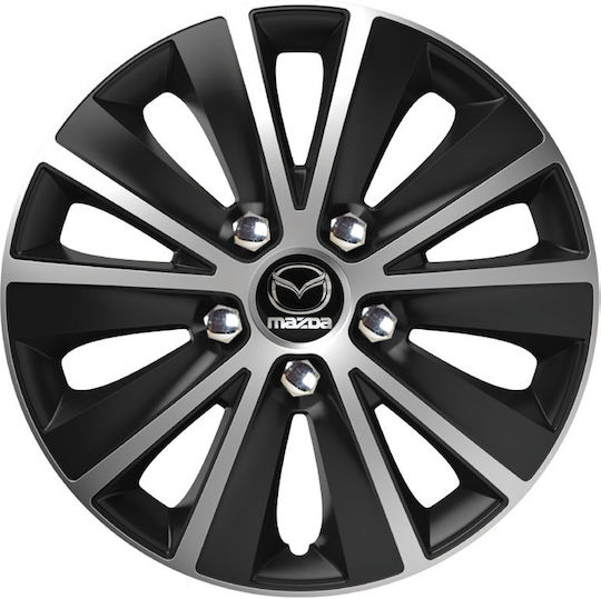 Car Wheel Hubcaps Versaco Rapide Nc Black Chrome Silver Bolts 15" 3d Metal Logo Mazda 4 Pieces