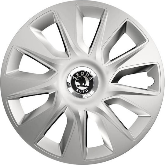 Тасии Трохове Автомобилни Versaco Stratos 14" Сребристи Хромирани Пръстени 3d Метален Емблема Skoda 4 Броя