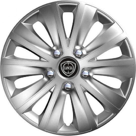 Car Wheel Hubcaps Versaco Rapid Hc Silver 14" 3d Metal Logo Lancia 4 Pieces