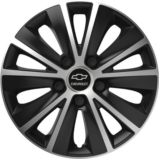 Car Wheel Hubcaps Versaco Rapide Black Chrome Black Bolts 13" 3D Metal Logo Chevrolet 4 Pieces