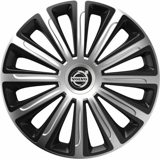 Car Wheel Hubcaps 15" Trend Silver & Black Cbx 3d Metal Logo Volvo 4 Pieces